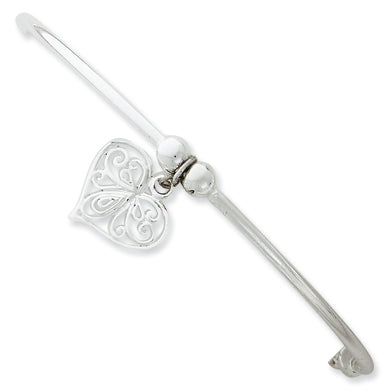 Sterling Silver Bead w/Heart Stretch Bangle Bracelet