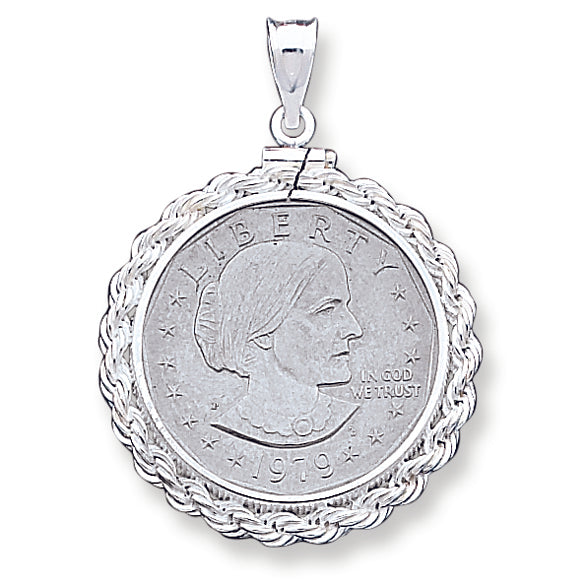 Sterling Silver 26.4 x 1.8mm Susan B. Anthony Rope Coin Bezel Pendant