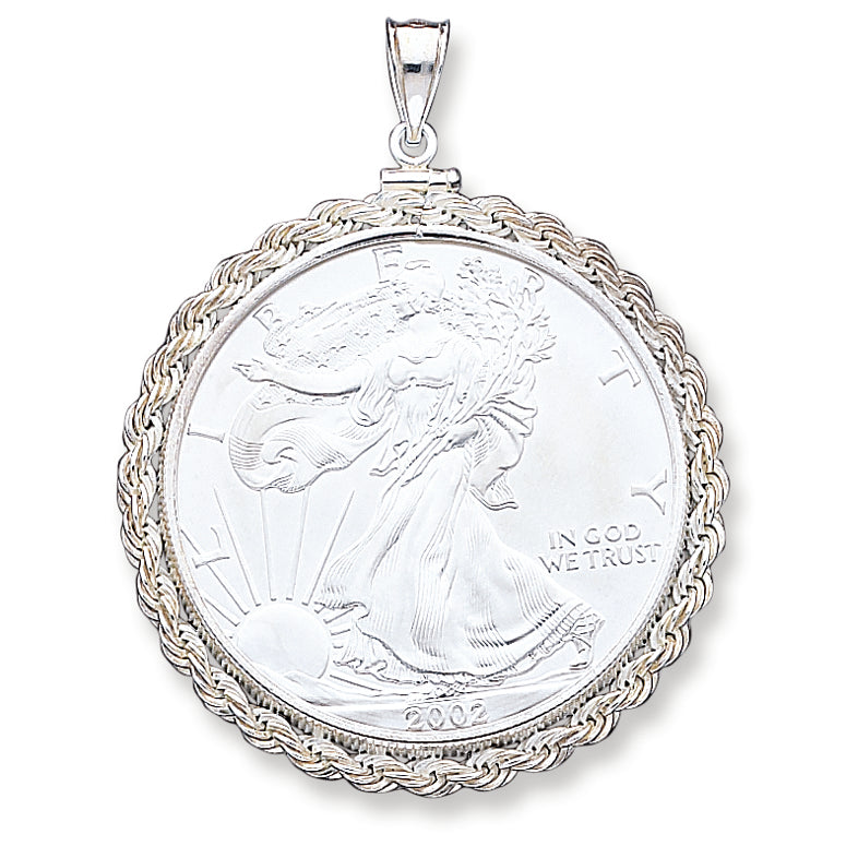 Sterling Silver 40.6 x 3.1mm Rope Coin Bezel Pendant