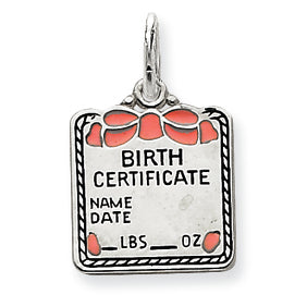 Sterling Silver Pink Birth Certificate Charm