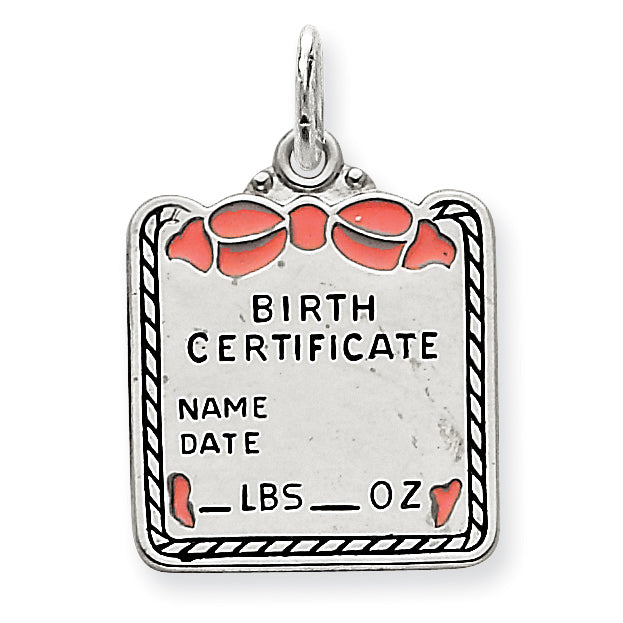 Sterling Silver Pink Birth Certificate Charm