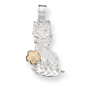 Sterling Silver Cat w/ Vermeil Flower Charm