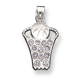 Sterling Silver CZ Basketball Net & Ball Charm