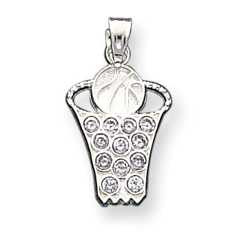 Sterling Silver CZ Basketball Net & Ball Charm