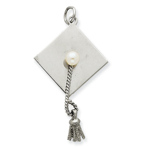 Sterling Silver Graduation Cap with Cultured Pearl Charm
