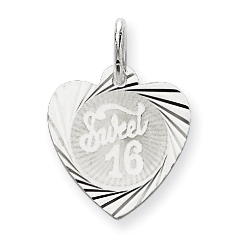 Sterling Silver Sweet Sixteen Heart Disc Charm