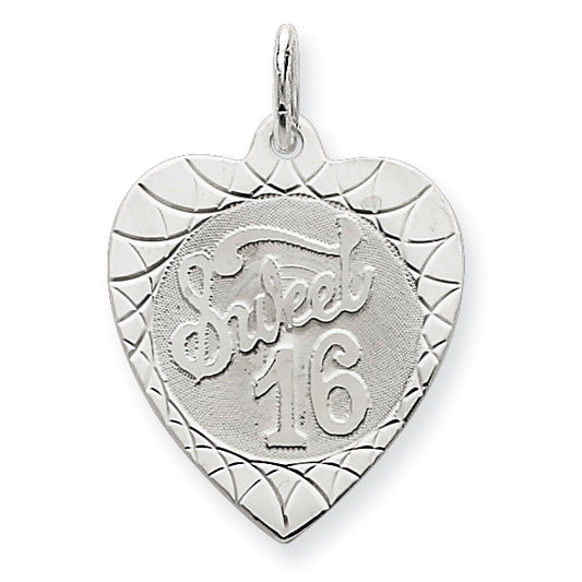 Sterling Silver Sweet Sixteen Heart Disc Charm