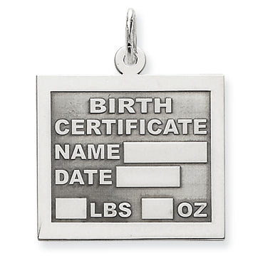 Sterling Silver Birth Certificate Charm