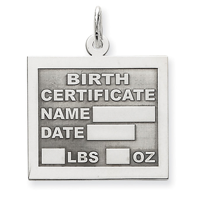 Sterling Silver Birth Certificate Charm
