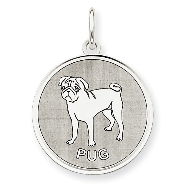 Sterling Silver Pug Disc Charm