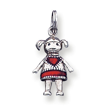 Sterling Silver Oxdz Enameled Red Girl