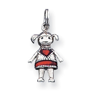 Sterling Silver Oxdz Enameled Red Girl