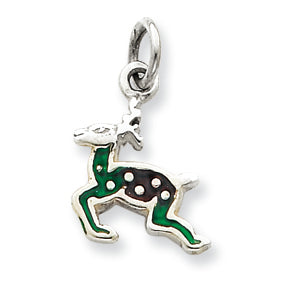 Sterling Silver Enameled Reindeer Charm