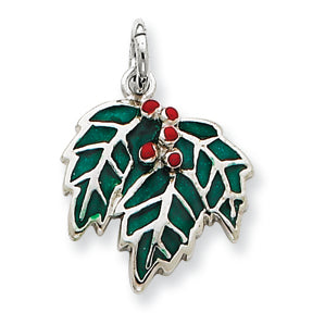 Sterling Silver Enameled Holly Charm