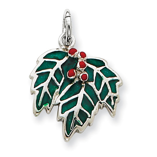 Sterling Silver Enameled Holly Charm