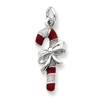 Sterling Silver Enameled Candy Cane Charm