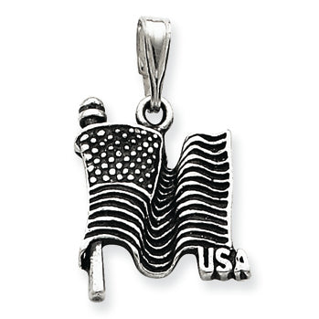 Sterling Silver Antiqued Flag Pendant