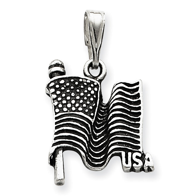 Sterling Silver Antiqued Flag Pendant
