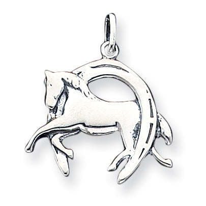Sterling Silver Antiqued Horse in Horshoe Charm