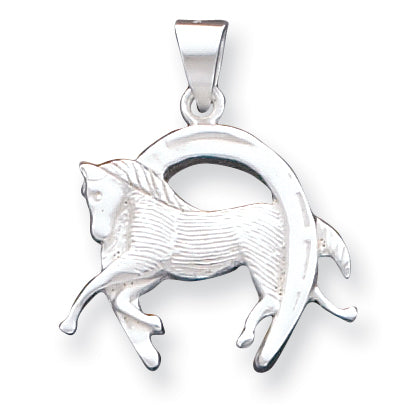 Sterling Silver Horse in Horseshoe Pendant