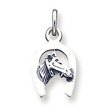Sterling Silver Antiqued Horse in Horseshoe Charm