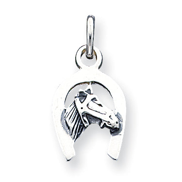 Sterling Silver Antiqued Horse in Horseshoe Charm