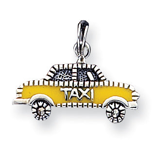 Sterling Silver Yellow Enameled Taxi Charm