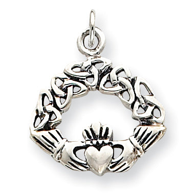 Sterling Silver Antiqued Claddagh Pendant