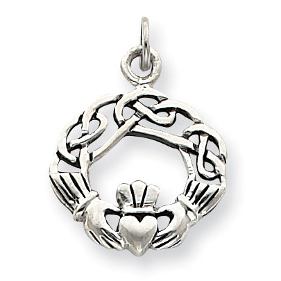 Sterling Silver Antiqued Claddagh Pendant