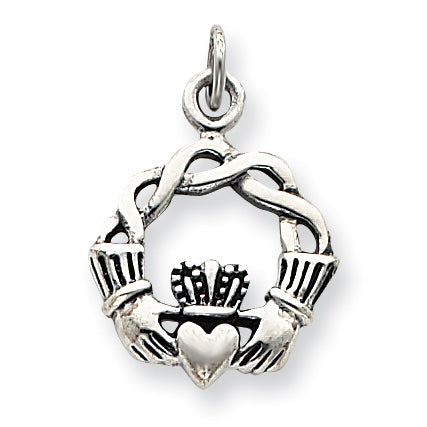 Sterling Silver Antiqued Claddagh Pendant