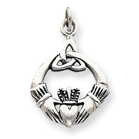 Sterling Silver Antiqued Claddagh Pendant