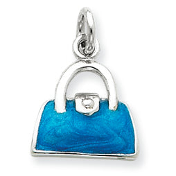 Sterling Silver Enameled Blue Purse Charm