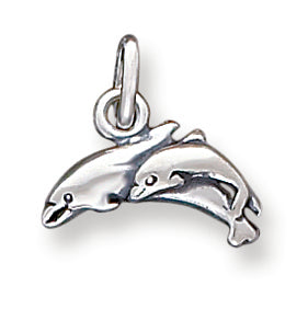 Sterling Silver Antiqued Dolphins Charm