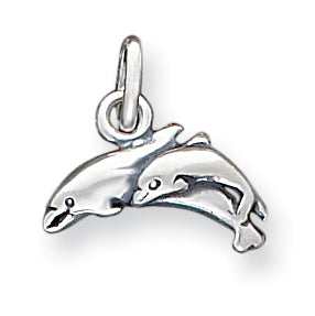 Sterling Silver Antiqued Dolphins Charm