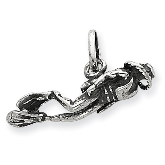 Sterling Silver Antiqued Scuba Diver Charm