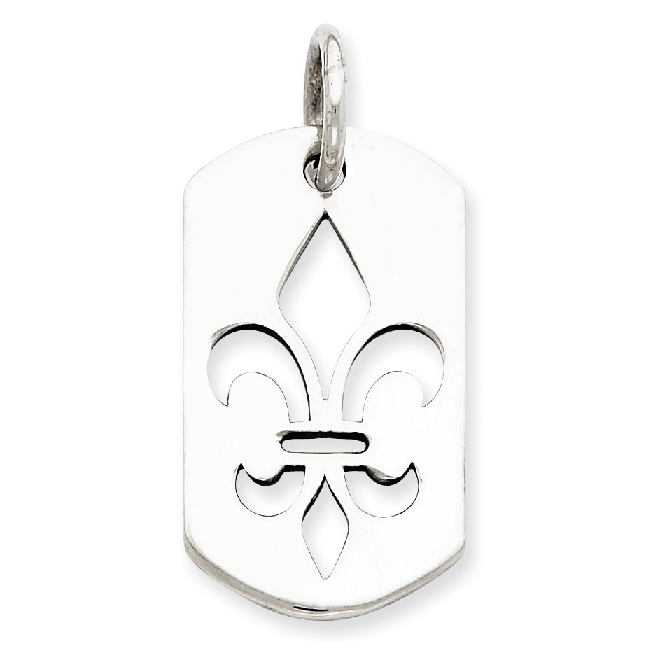 Sterling Silver Fleur de lis Dogtag Pendant