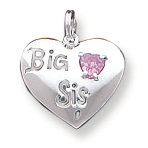Sterling Silver Big Sis CZ Heart Charm