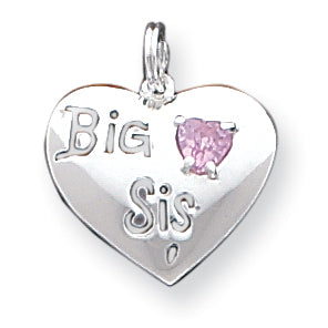 Sterling Silver Big Sis CZ Heart Charm