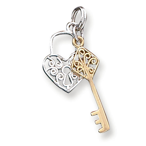 Sterling Silver & Vermeil Heart & Key Charm
