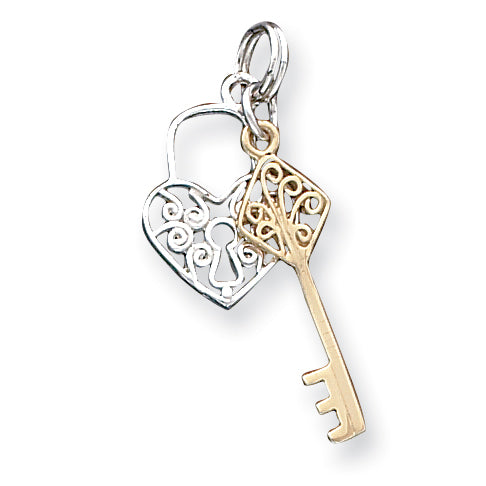 Sterling Silver & Vermeil Heart & Key Charm