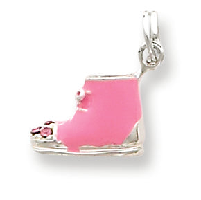 Sterling Silver Enameled Pink CZ Shoe Charm