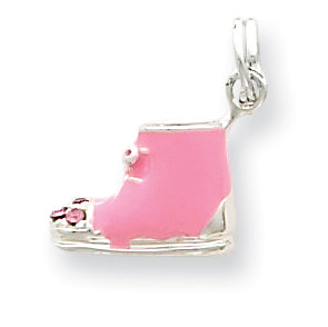 Sterling Silver Enameled Pink CZ Shoe Charm