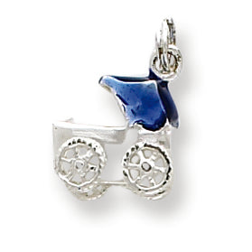 Sterling Silver Blue Baby Carriage Charm