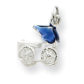 Sterling Silver Blue Baby Carriage Charm