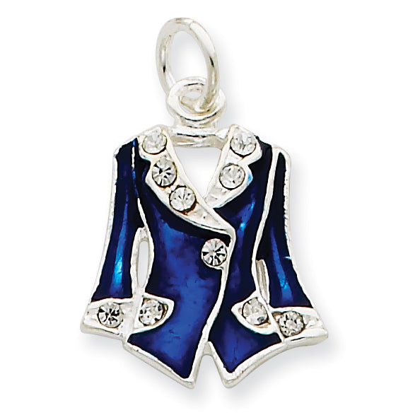 Sterling Silver Blue Enameled and Crystal Vest Charm