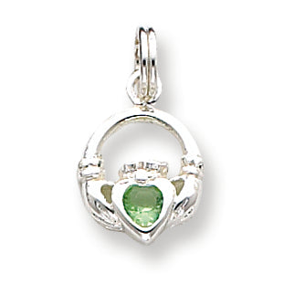 Sterling Silver Claddagh with Green CZ Charm