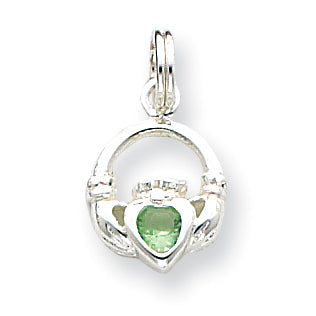 Sterling Silver Claddagh with Green CZ Charm