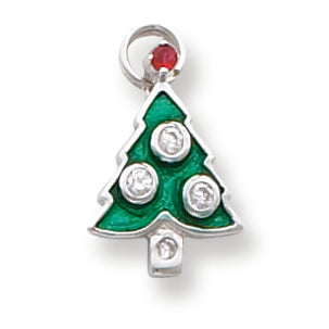 Sterling Silver Enameled with CZ Christmas Tree Charm
