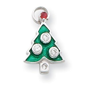 Sterling Silver Enameled with CZ Christmas Tree Charm