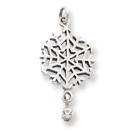 Sterling Silver Antique Snowflake & CZ Charm